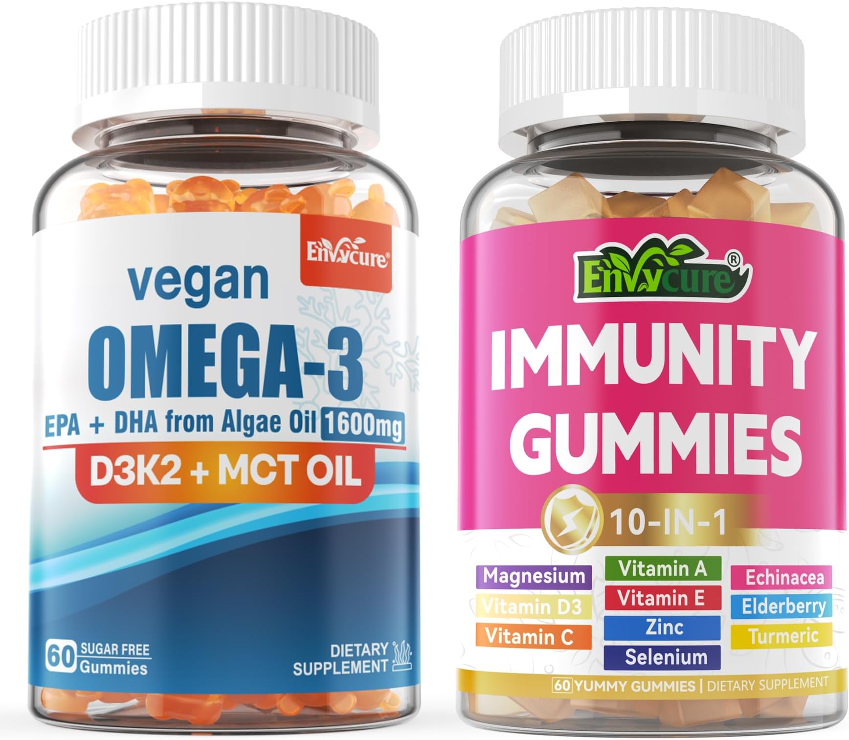 Vegan Omega 3 Gummies + 10 in 1 Immune Support Supplement Gummies