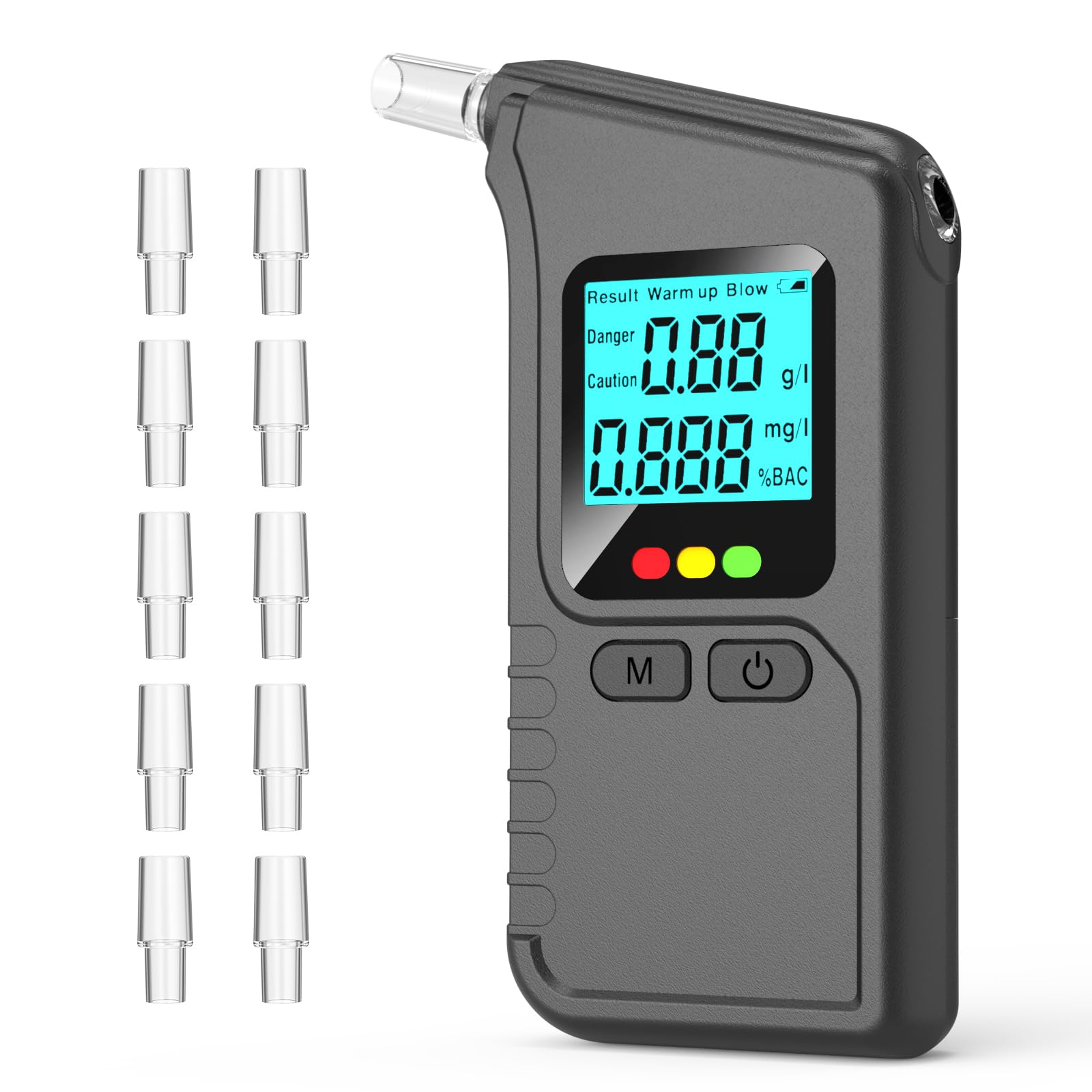 Alkoholtester Digital, Präzises Promillemessgerät mit LCD & Sprachansage mit 10 Mundstücken Digitaler LCD-Anzeige, Atemalkoholtester Heim Partygebrauch