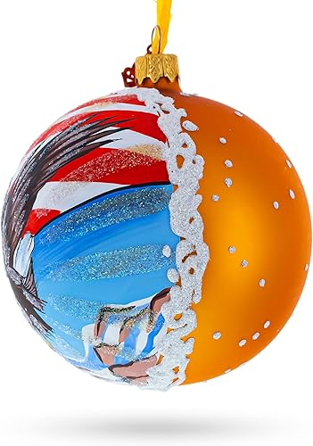 Miniatura 2 de Bandera patriótica de Estados Unidos y águila calva, bola de vidrio soplado artesanal, adorno de Navidad de 4 pulgadas