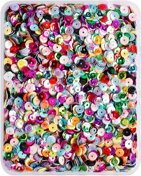 12000Pcs Bulk Loose Flake Sequins Rainbow Cup Paillette Confetti 5MM for DIY Crafts Wedding Party Christmas Decoration with Storage Box 80 Grams