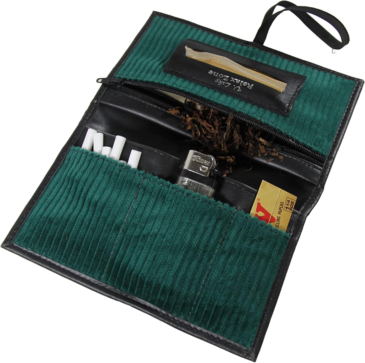Rolling Tobacco Pouch Case with 6 separate compartments - Travel Smoking Tobacco Pipe Bag - Roll Your Own Cigarette Organizer Kit for Smoking Accessories - Storage Container for Men & Women