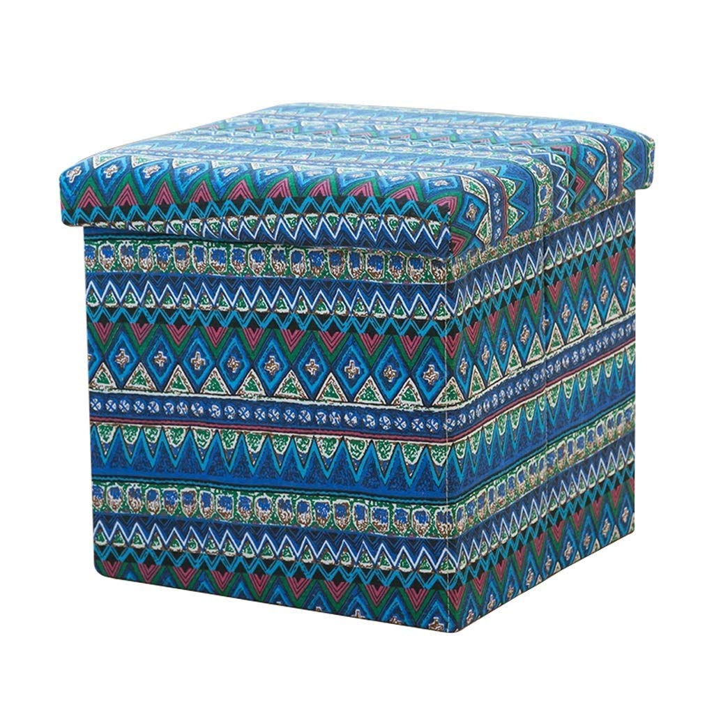 Tabouret de rangement pliant ethnique : pouf coffre et repose-pieds gain de place pour le salon