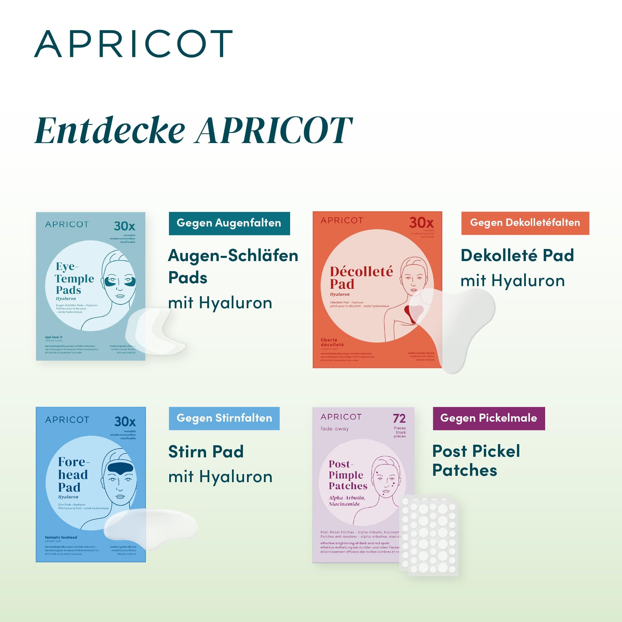 APRICOT - Cuscinetti pieghevoli in silicone medico con acido ialuronico a basso peso molecolare – Riutilizzabili fino a 30 volte, dermatologicamente confermato, vegano e senza sperimentazione su