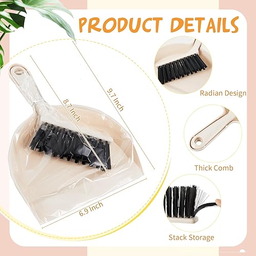 Miniatura 9 de Sliner Juego de 18 mini recogedor y cepillo de plástico beige con escoba pequeña y recogedor, juego de mini escoba y recogedor para el hogar,