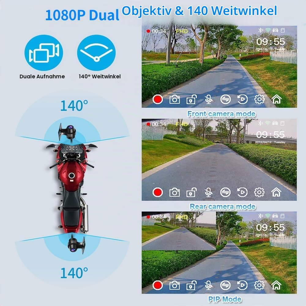 VSYSTO Motorrad Carplay Bildschirm, Kabelloses Carplay und Android Auto mit Dashcam Vorne Hinten 1080P für Moto, 5 Zoll Wasserdichter Touchscreen mit GPS Navigation, BT Audio, Siri Assistant, TPMS