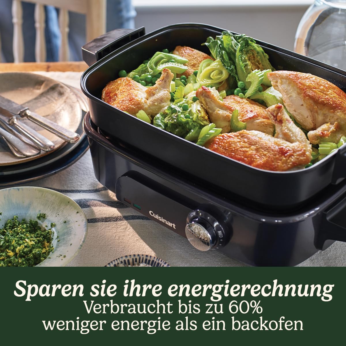 Cuisinart Cook In 5 in 1 Multikocher | Grillen, Anbraten, Dämpfen, Simmern und Langsamkochen | Antihaftbeschichtete, austauschbare Platten und Pfannen | Stapelbar | Mitternachtsgrau