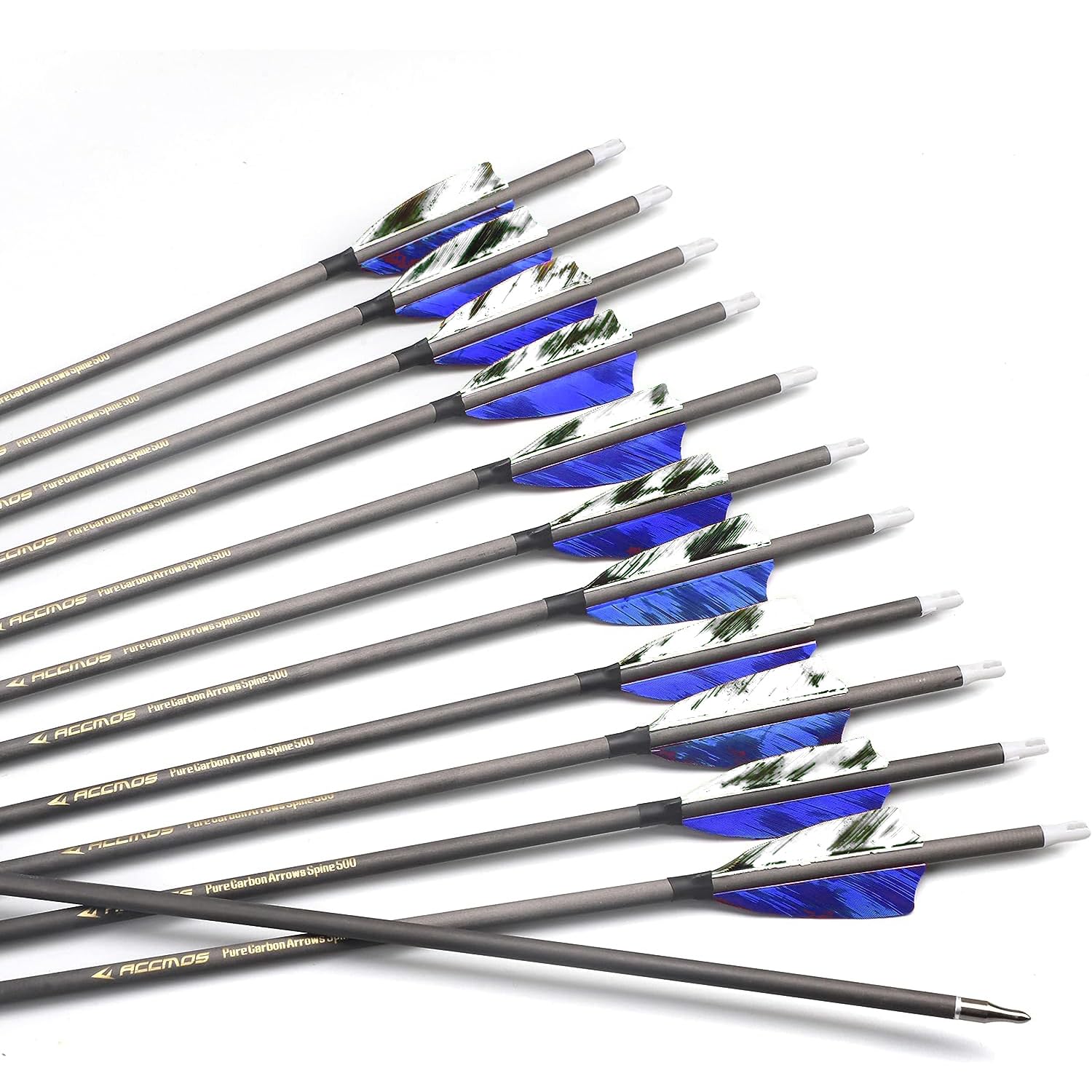 12pc 25-Inch 600-Spine Arrow Removable Tips Targeting Hunting Arrow 3" Turkey Feather Feathered Carbon Arrows for Traditional Bow Long-Bow Recurve Bow Compound Bow Adult Youth Archery Camo Blue A2