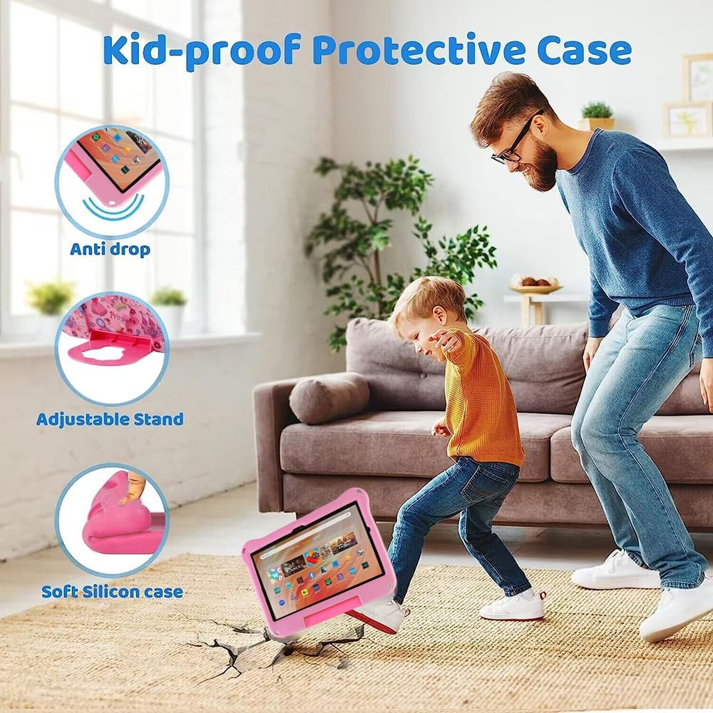 Fire HD 10 2023 2021 13th 11th Generation 11 inch Kid Pro Tablet Cover for Kids Boy Girl Cartoon Princess EVA Kid-Proof case with Stand Handle Shockproof Kid-Friendly Durable Case Toddlers (Pink)