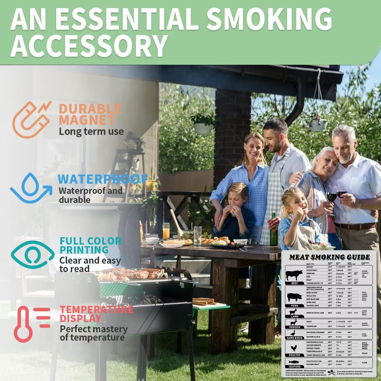 Meat Temperature Magnet,BBQ Smoking Guide Chart