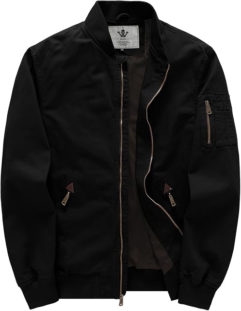 WenVen Veste de Bomber Casual pour hommes léger en coton Vestes militaires de vol brise-vent