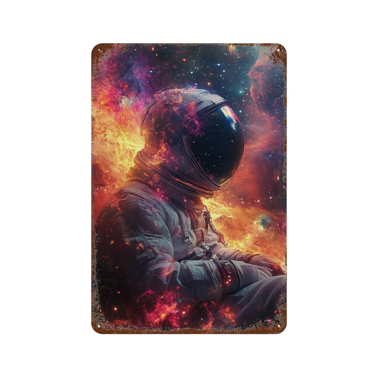 Space Astronaut in Nebula Decorative Tin Sign 11.8"x7.9", for Bistro, Counter And Cafe Decor, Novelty Wall Decor