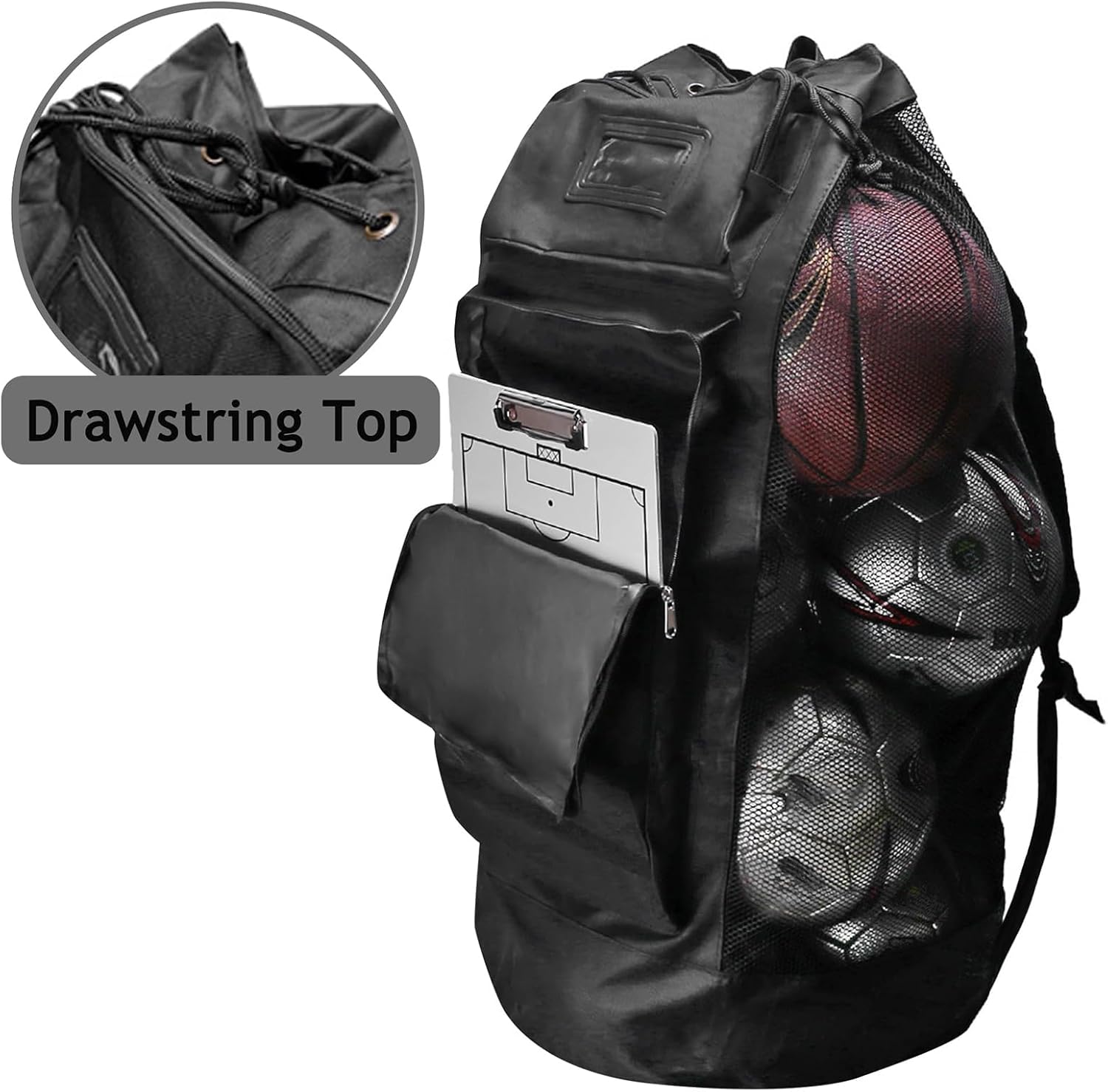 Professional Large Meshes Ball Bags with Shoulder Strap Soccer Meshes Equipment Ball Bags Basketball Gear Storage Backpack with Adjustable Padded Shoulder Strap