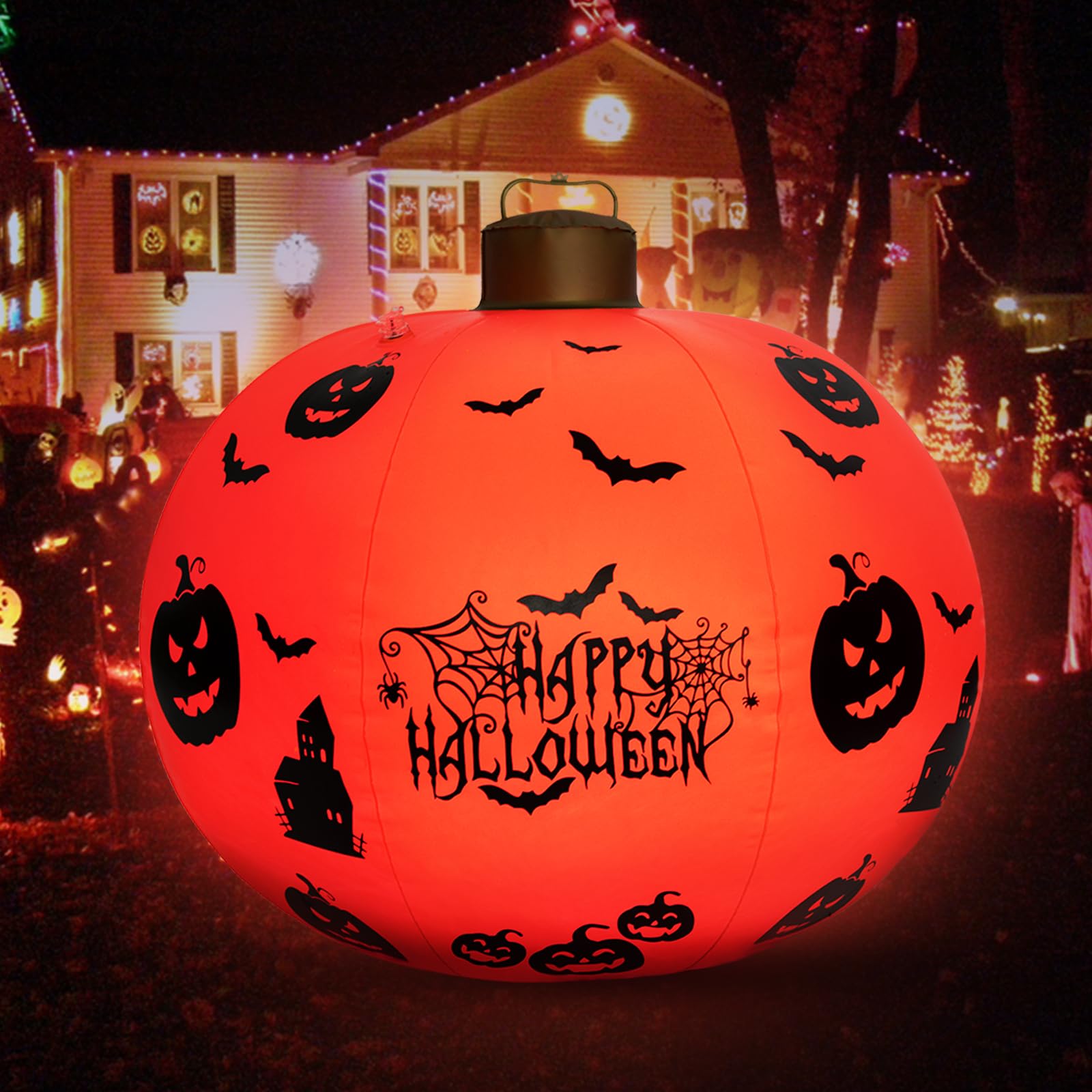 Photo 1 of Inflatable Light Up Halloween Ball - SVOPY 24 Inch Large Outdoor Decorated Pumpkin and Bat Ball with Remote for Yard Pool Hang or Place in The Yard for Garden Decoration 1PACKRound
