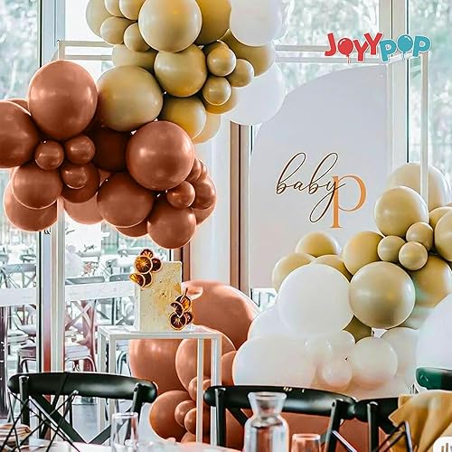 Miniatura 5 de JOYYPOP Juego de 130 guirnaldas de globos marrones de diferentes tamaños, 5, 10, 12, 18 pulgadas, globos marrones para baby shower, Acción de