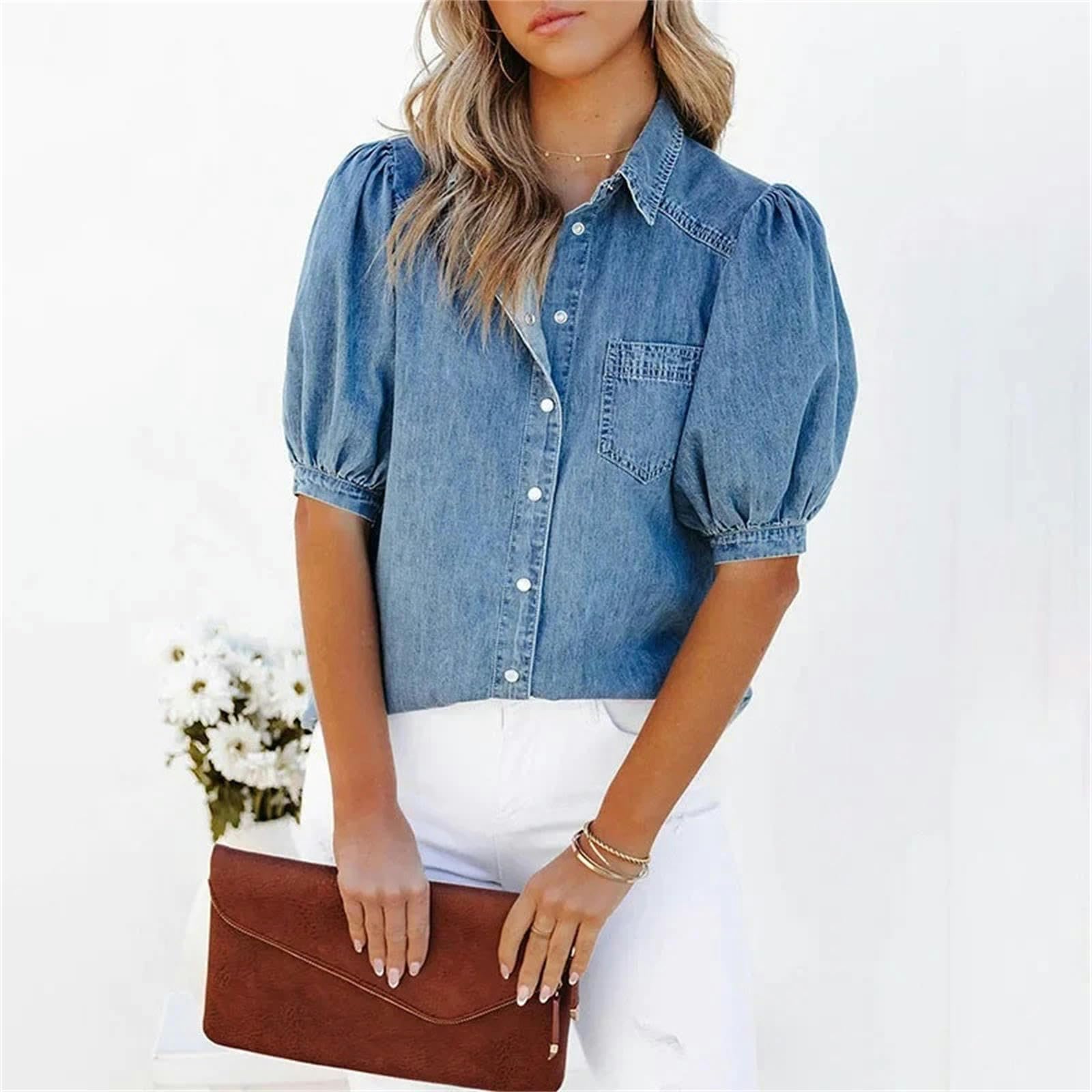 Camicia Camicie in Denim Sciolte per Donne Summer Shirts'S Fashion Fashion Youth Female Tops