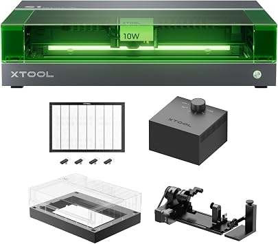 xTool S1 10W Laser Engraver Basic Bundle with RA2 Pro and Riser Base, Class 1 10000mW10W Laser Engraver