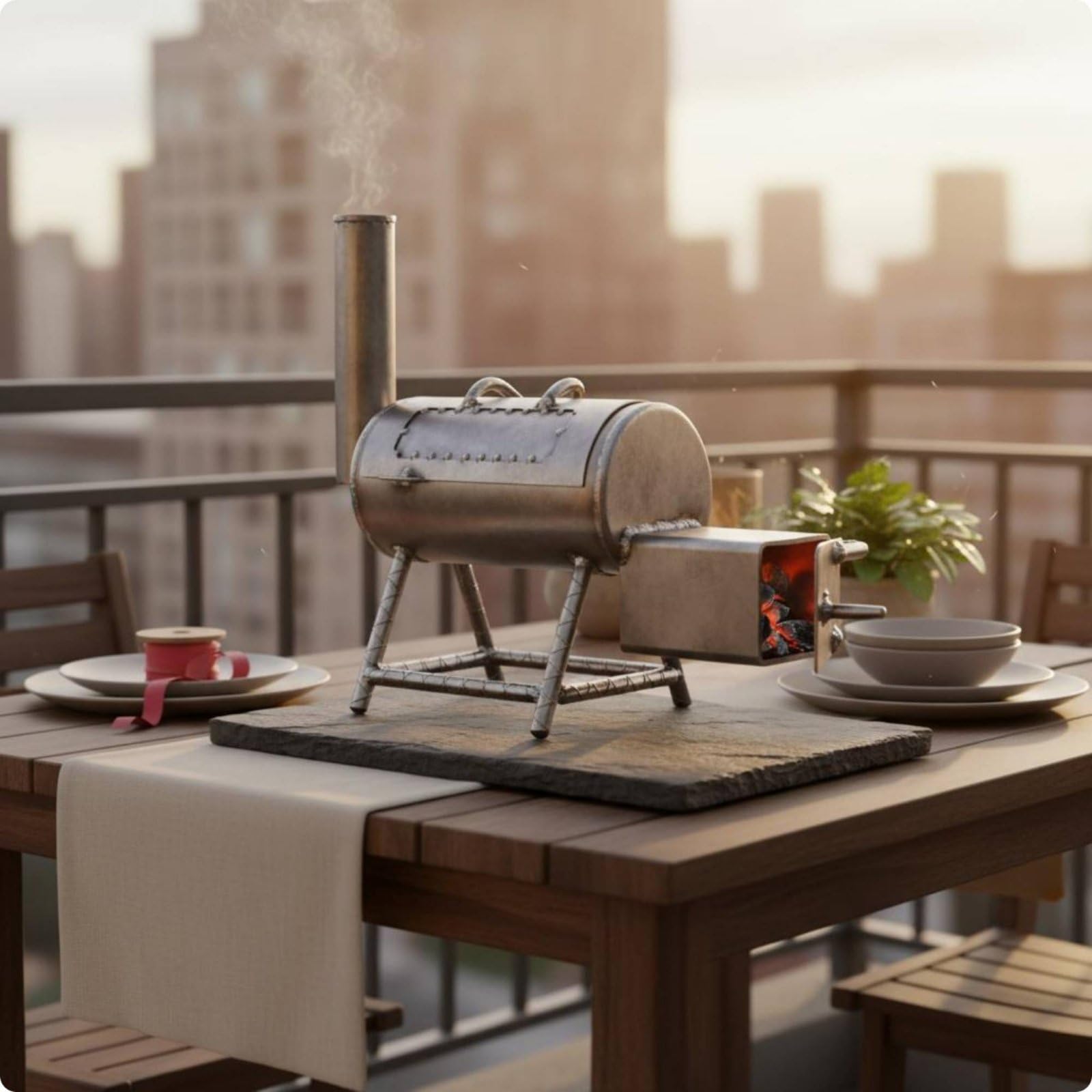 Barbecue Portatile da Tavolo Griglia Affumicatore Forno in Ferro Gusto Alla Formato Ridotto Struttura Spostabile con Fumo Offset Adatto per Feste tra Amici Cortili Terrazze Escursioni