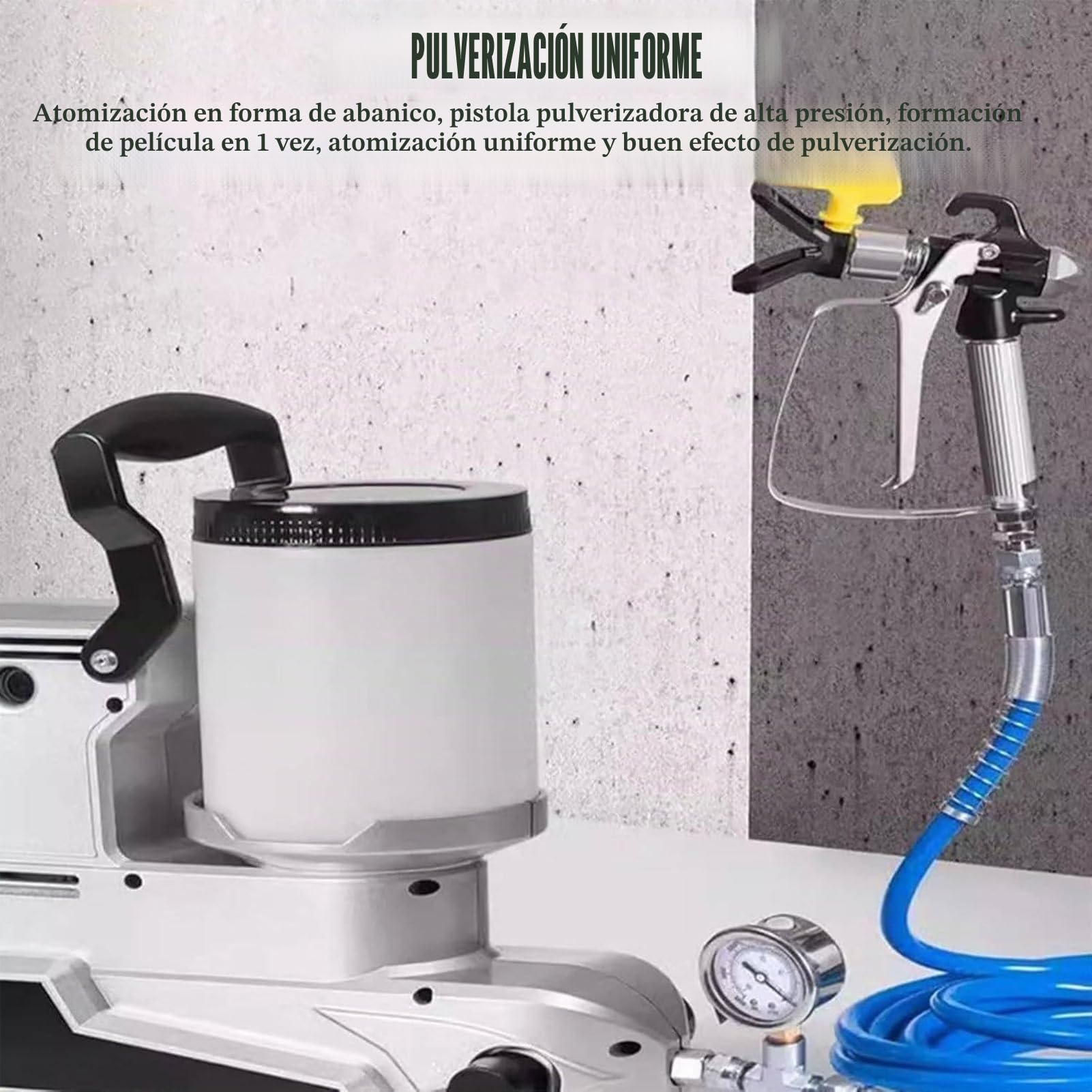 1600 W Pulverizador De EmulsióN De Pintura Sin Aire, Pistola De Pintura Airless PortáTil con Manguera De 5 M, para Muebles, Techos Y Paredes Interiores, Y Aplicaciones De Pintura Interior Y Exterior
