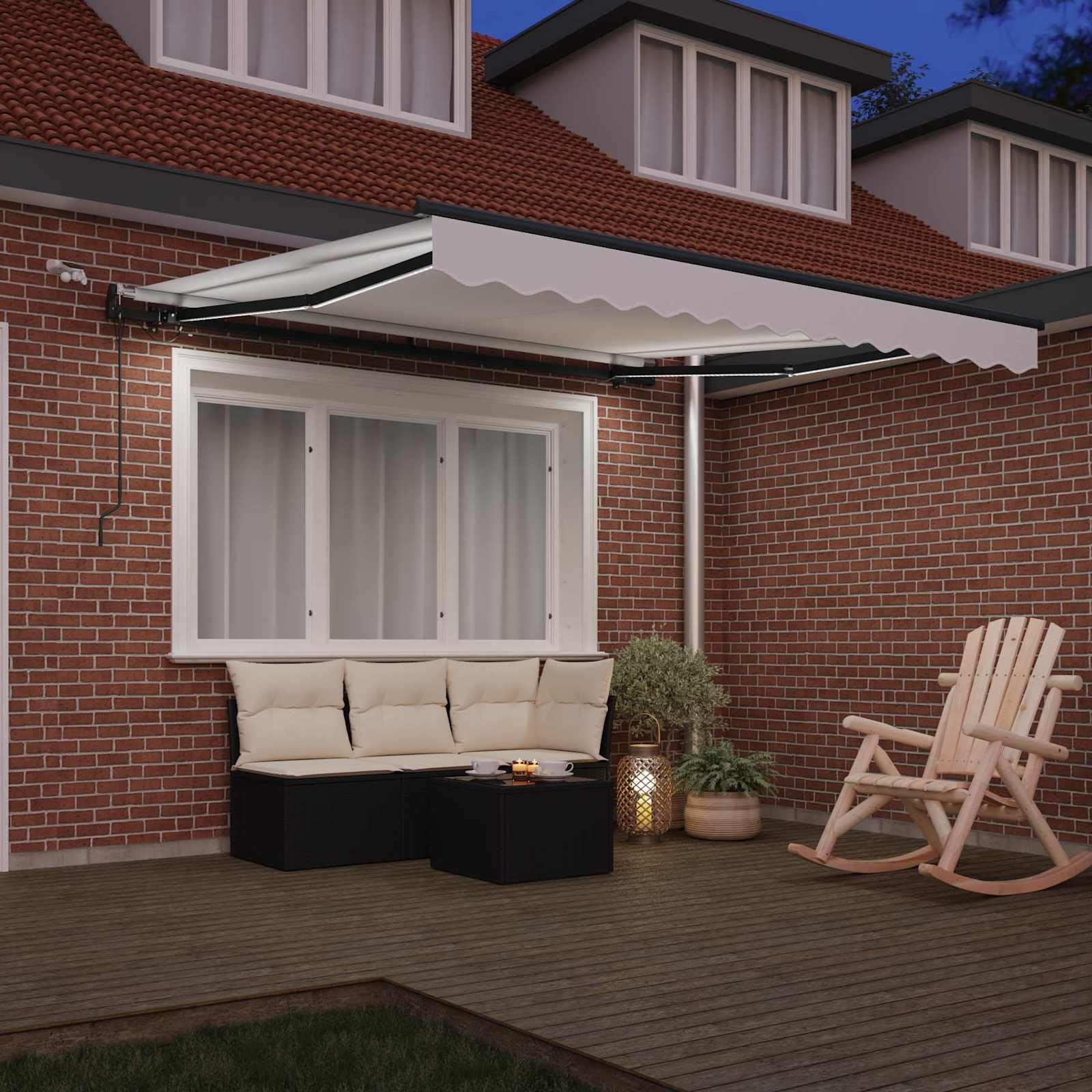 Toldo eléctrico con brazo articulado, 300 x 250 cm, color blanco, toldo motorizado de poliéster, con mando a distancia y sensor de viento, toldo retráctil para balcón, terraza y jardín