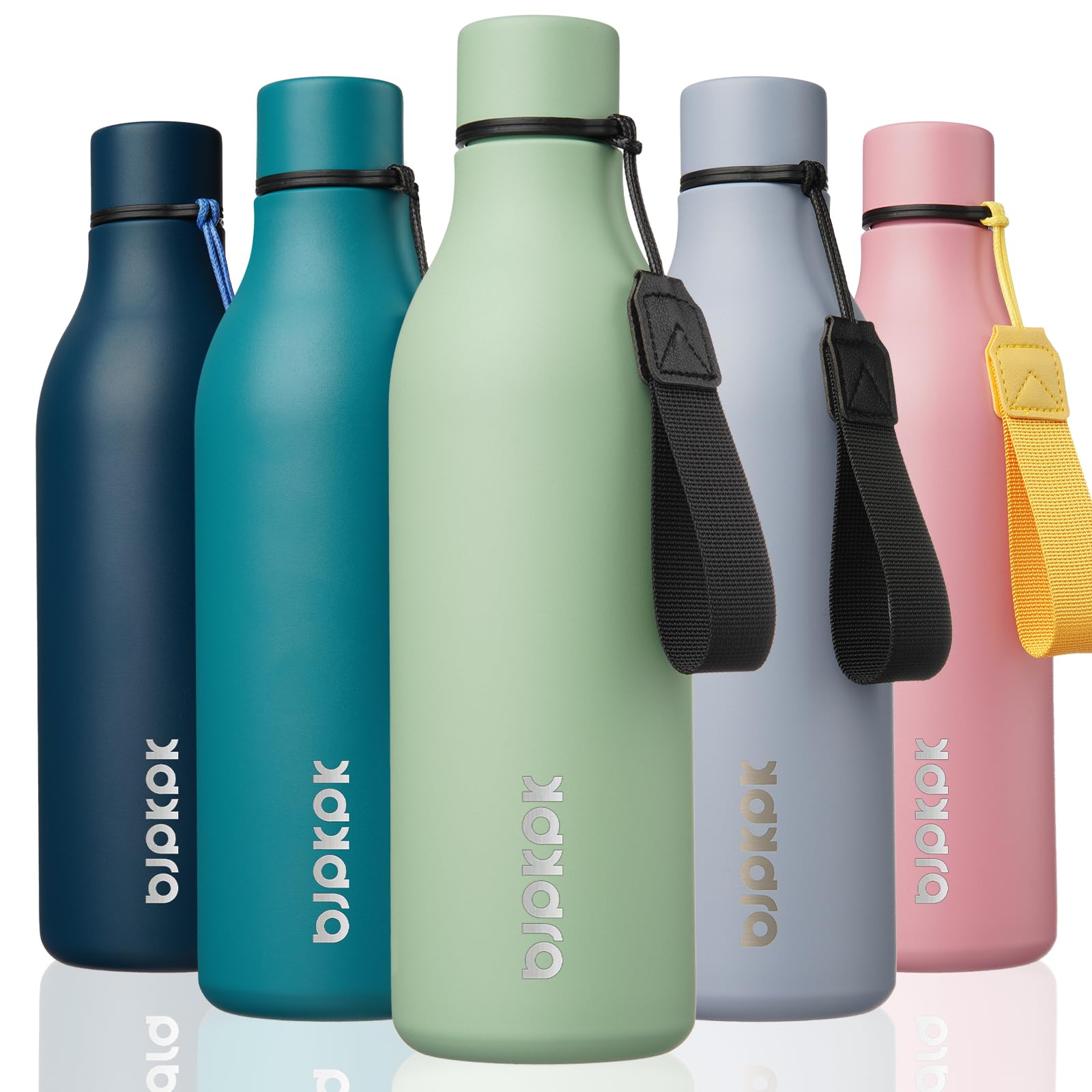 BJPKPK Insulated Water Bottles, 25 oz Stainless Steel Metal Water Bottle with Strap, BPA Free Leak Proof Thermos, Mugs, Flasks, Reusable Water Bottle for Sports & Travel, Macaron Green