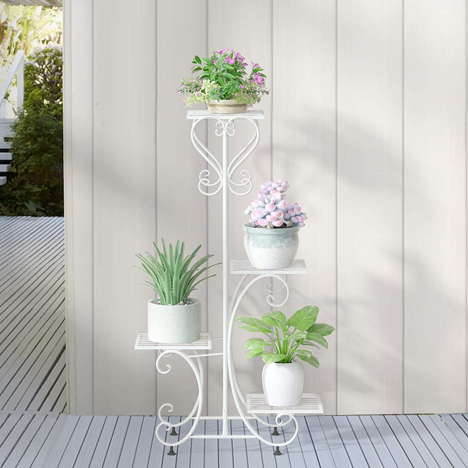 Metal Plant Stand Shelf For Indoor Outdoor 4 Tier Flower Pot Holder Shelves Multiple Planter Stand Display Storage Rack For Balcony Living Room Garden