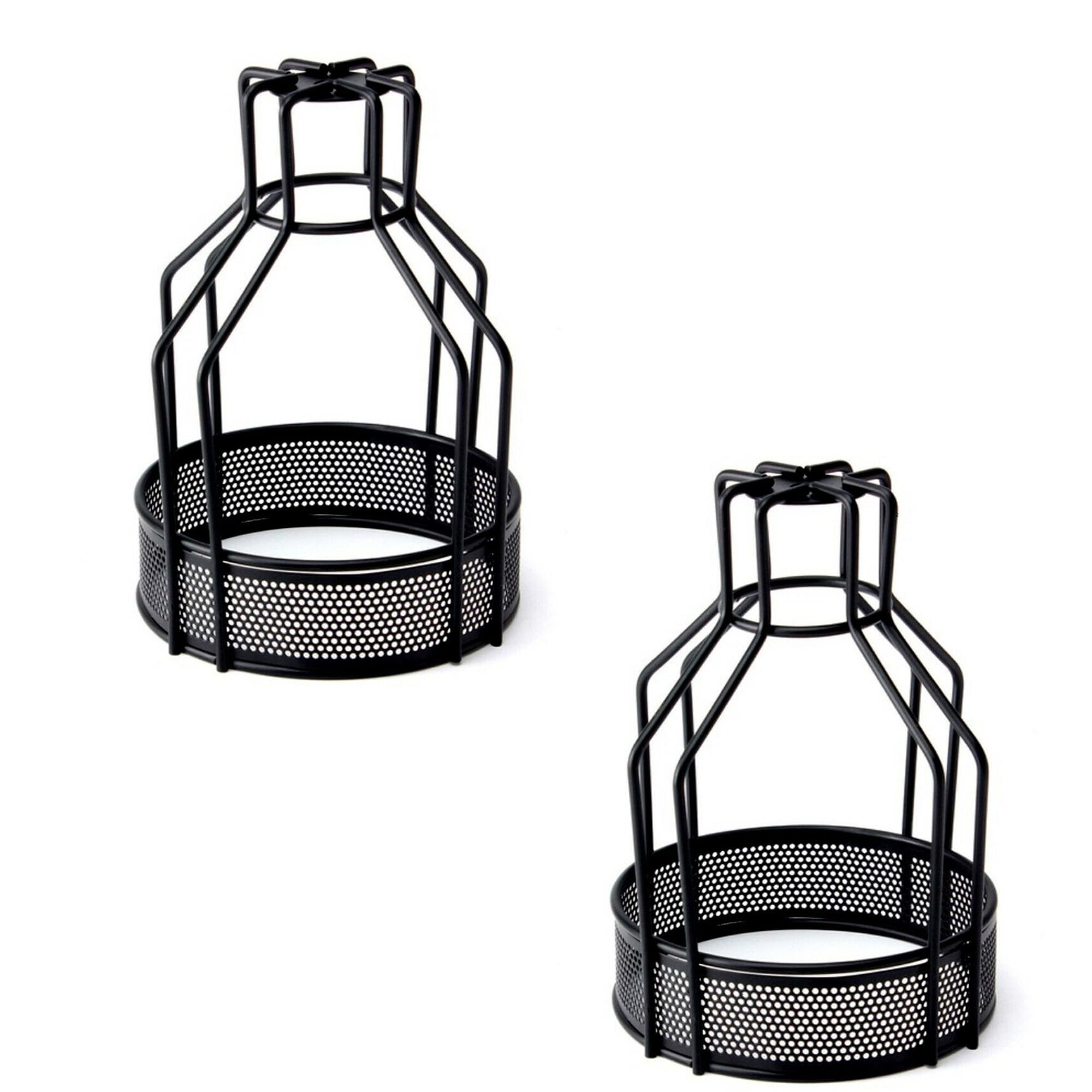LEDSone Vintage Industrial Metal Wire Cage Bulb Guard Lampshade DIY Ceiling Pendant Light (Black Bird cage 2 Pack)