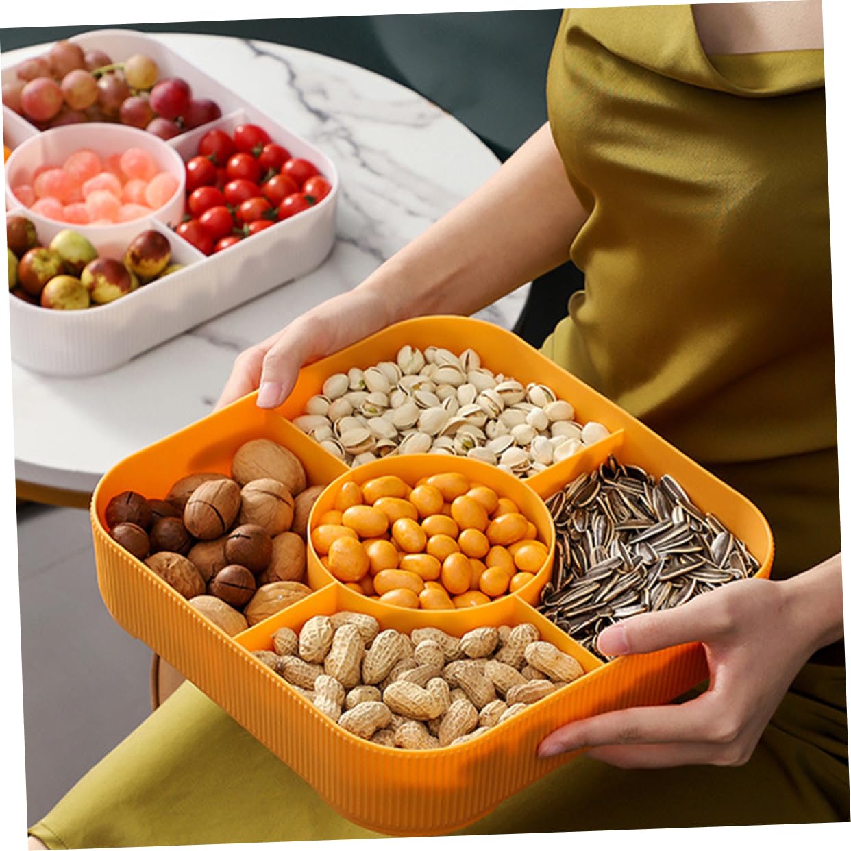 BESTOYARD 1pezzi Contenitore Snack Multifunzionale Con Coperchio Per Frutta e Snack Vassoio Riutilizzabile Per Feste e Nic Per Antipasti e Dolci