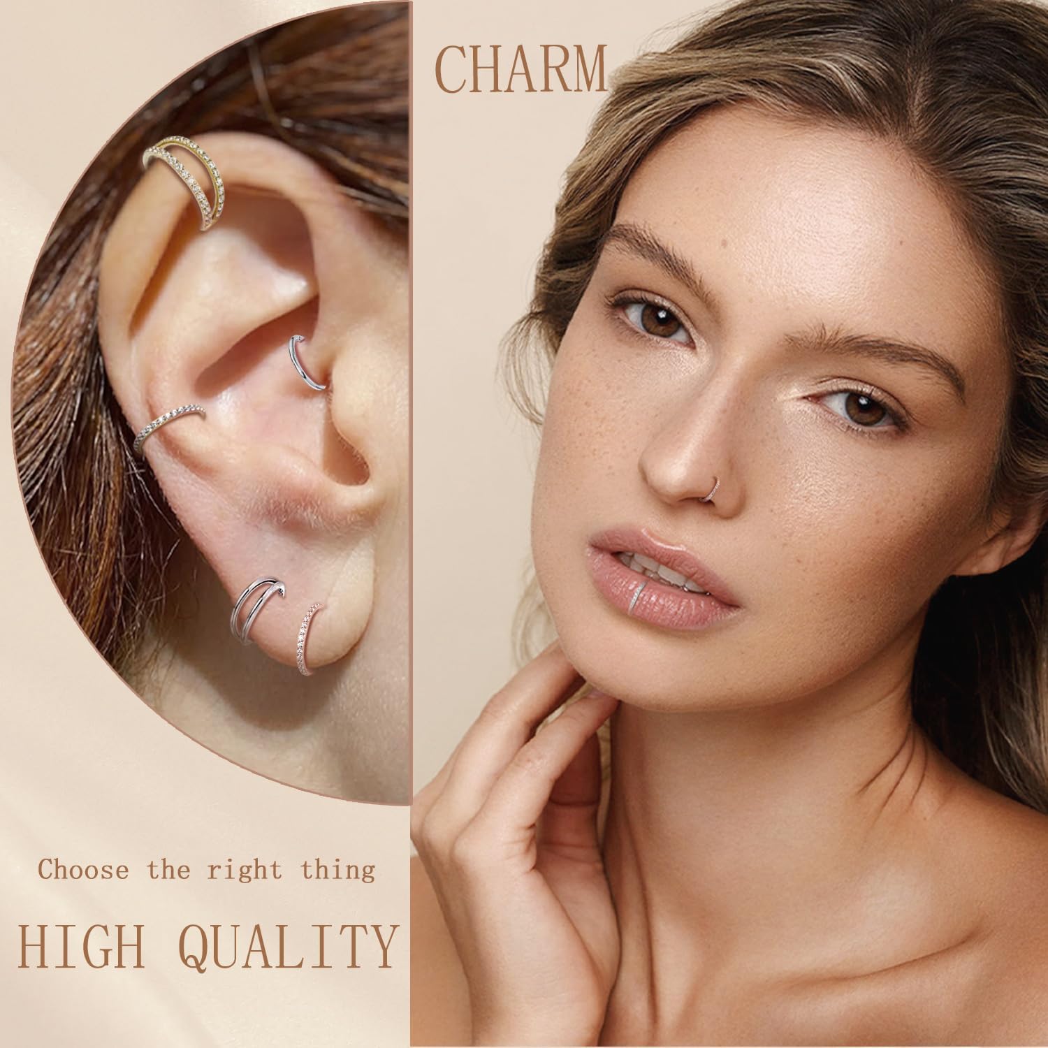 AROWRO Conch Piercing Jewelry Septum Jewelry Nose Rings Hoops 20G 18G 16G 316L Surgical Steel Hinged Segment Ring Hoop Helix Daith Rook Tragus Cartilage Piercing Jewelry - Image 3