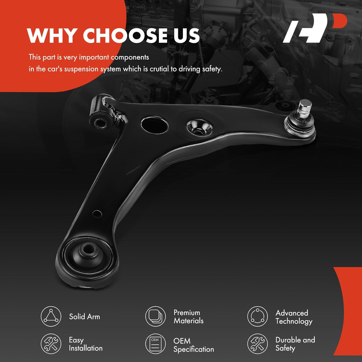 A-Premium Front Right Side Lower Control Arm, with Ball Joint & Bushing, Compatible with Mitsubishi Lancer 2002-2007, No Turbo