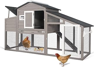Chicken Coop Large Wooden Chicken Tractor - with Wheels Waterproof Outdoor Hen House Poultry Cage Back Yard Chicken Coops with Run, Laying Boxes and Secure Enclosure (Sloping Roof)