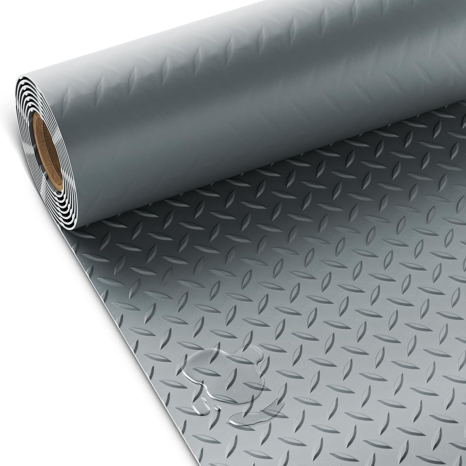TRIPOWER Heavy-Duty PVC Garage Floor Mat - 7.5 x 17 ft, Diamond Plate