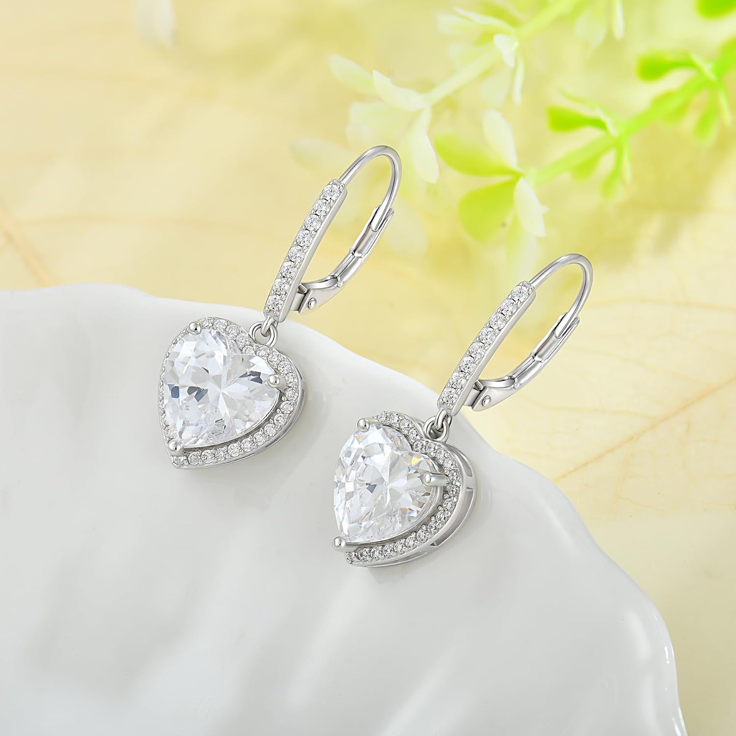 Sparkling 925 Sterling Silver Heart Dangle Earring Birthstone Leverback Earring for Women Jewelry Birthday Valentine's Day Gifts - Image 2