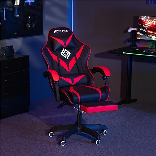 Miniatura 8 de HOFFREE Silla de juegos de masaje para niños, silla de videojuegos con reposapiés y soporte lumbar, silla reclinable de juegos de PC con