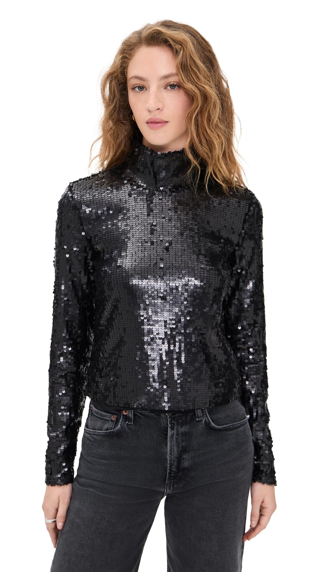 rag bone Womens Lucy Sequin Turtleneck Top