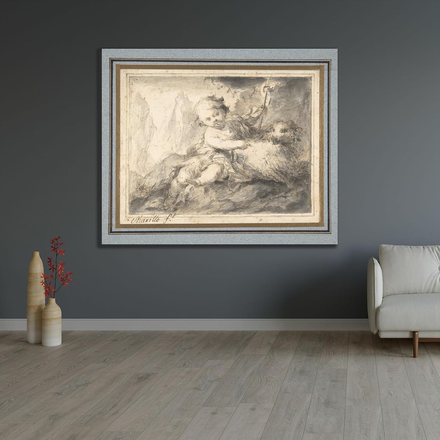 ArtDirect The Infant St. John the Baptist (1618–82) Custom Framed Art Print Giclee Print or Canvas Options with Various Sizes and Customization by Bartolomé Estebán Murillo