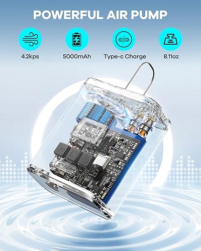 Miniatura 7 de Bomba de aire para inflables, mini bomba de aire eléctrica portátil para flotadores de piscina, anillos de natación, almohadillas de dormir, bolsas