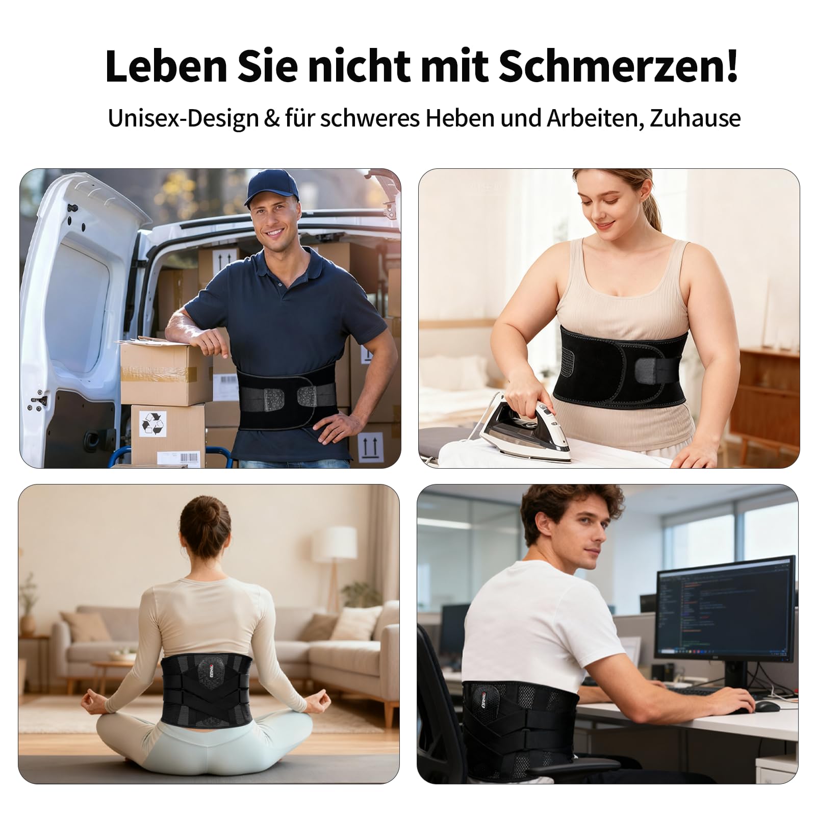 Cinturón de apoyo lumbar para hombre y mujer, 7 veces, soporte lumbar con almohadilla 3D, vendaje de espalda transpirable para aliviar el dolor de espalda (M)