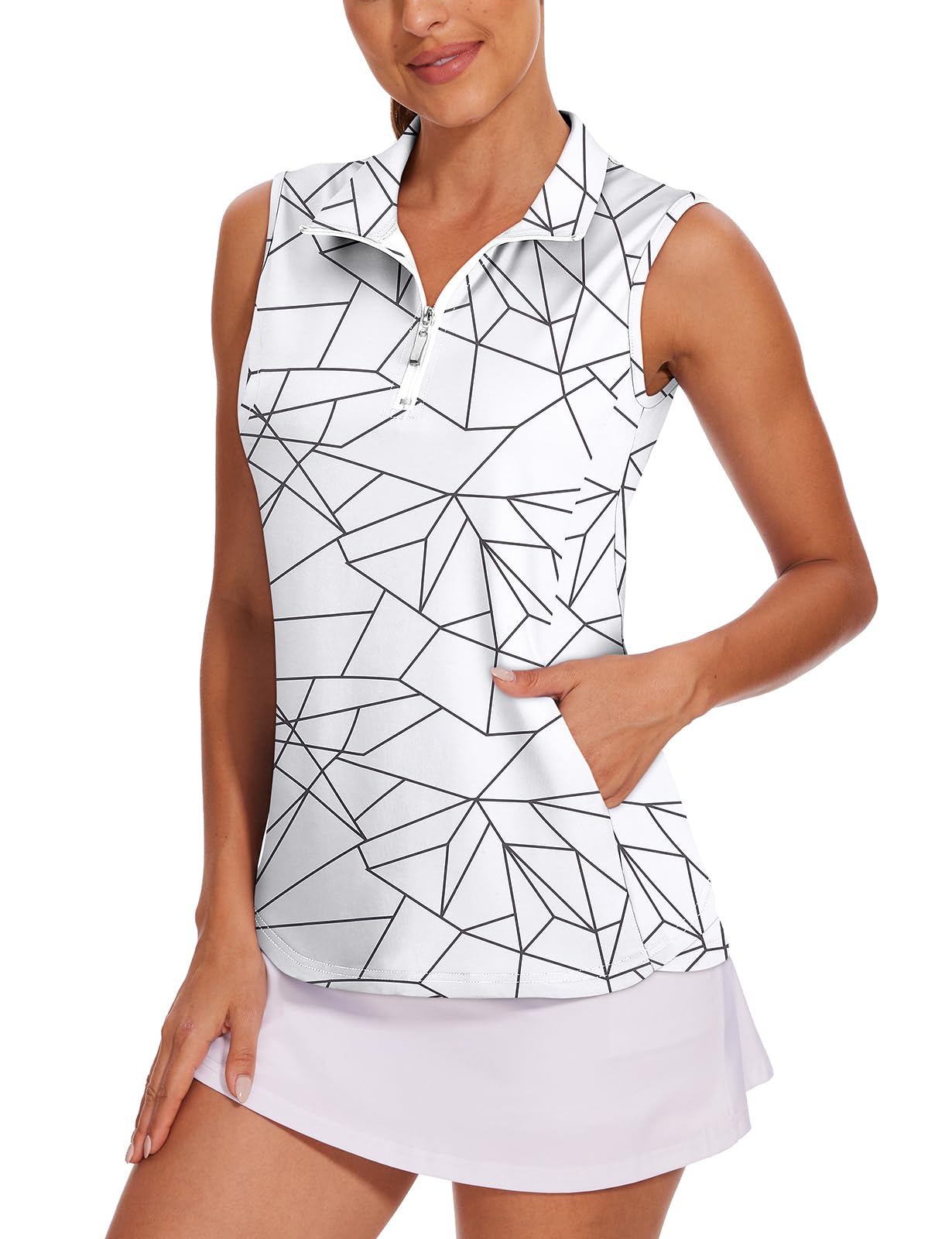 Tanst Sky Womens Sleeveless Golf Shirt Zip Up Workout Tops with Pockets