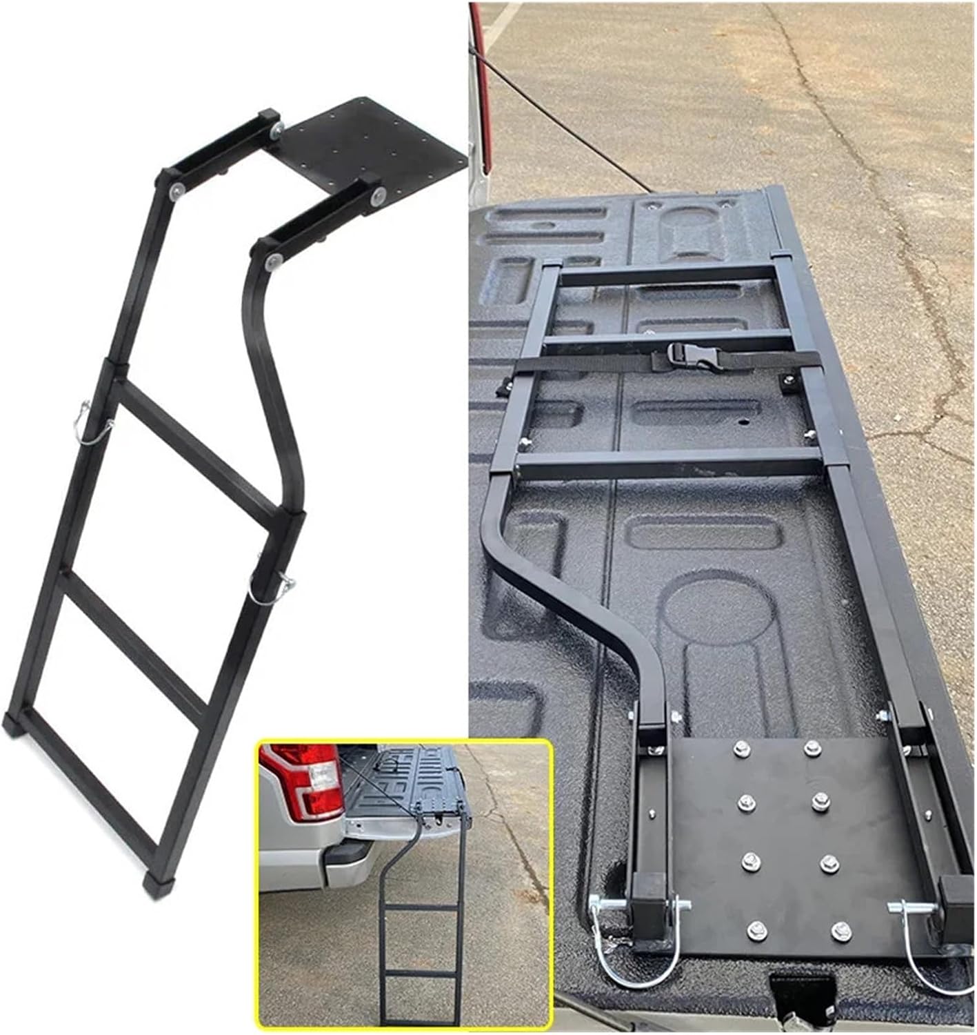 Universal Pickup Truck Tailgate Ladder Compatible for Pickup Truck Black 42 Inch Ladder Durable Steel Powder Coat
