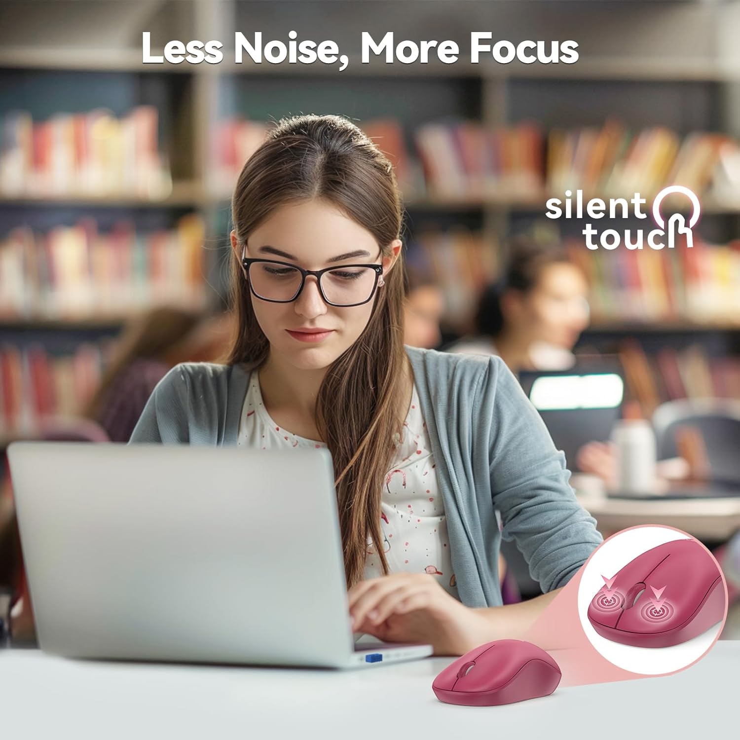 TECKNET Wireless Mouse for Laptop, 2.4G Silent Computer Mouse Quiet Click with 5 DPI Levels,Contoured Grip,Small Portable 30 Months Battery Cordless Mice for PC, Chromebook, Mac - Dark red - 2