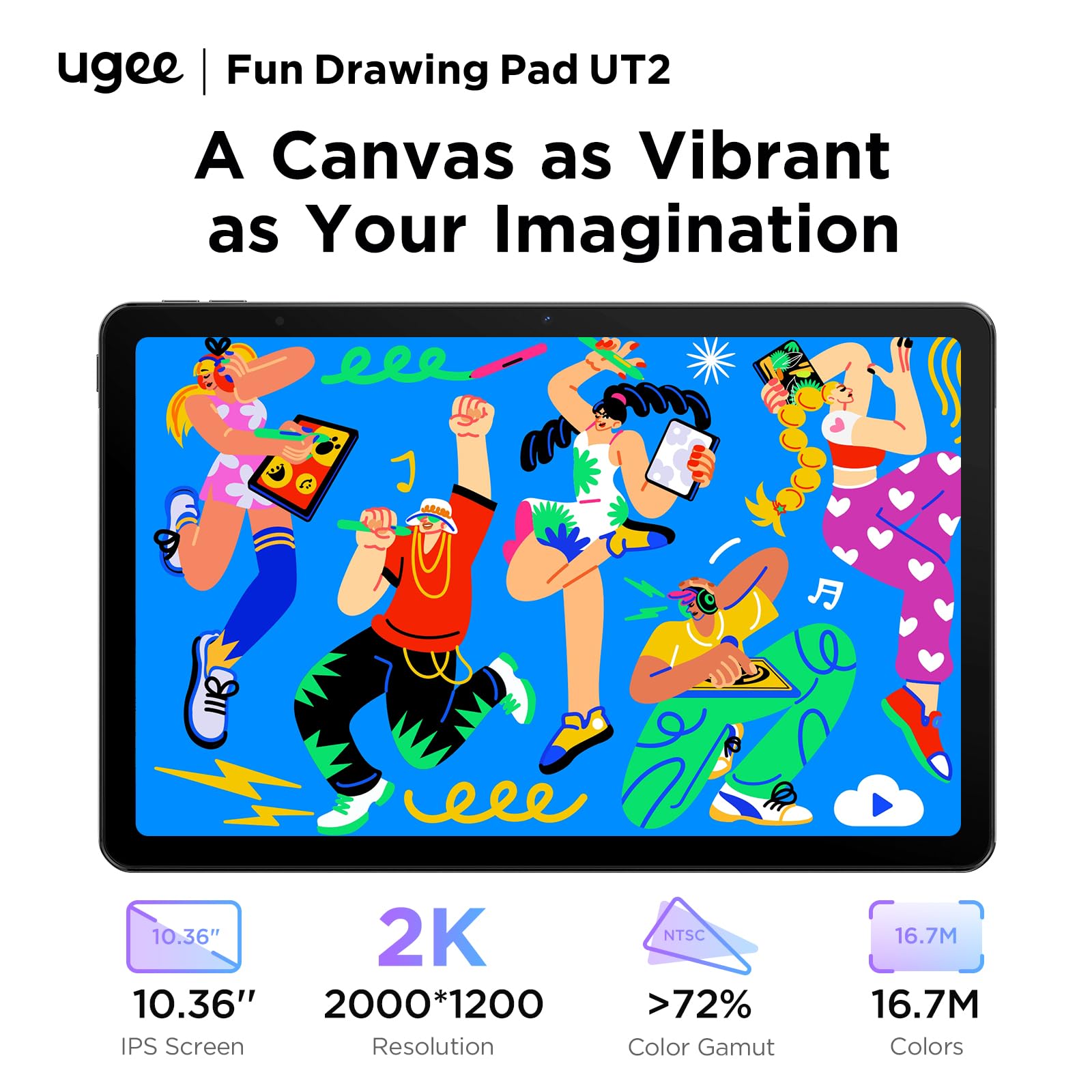UGEE Pad 10,36 Zoll - Zeichnung Tablette kein Computer erforderlich - 6GB+128GB 2K Ultra HD Large Screen mit Full-Laminated Screen - Android 14 Tablet - Zeichnung Stand für 7000mAh+18W Batterie