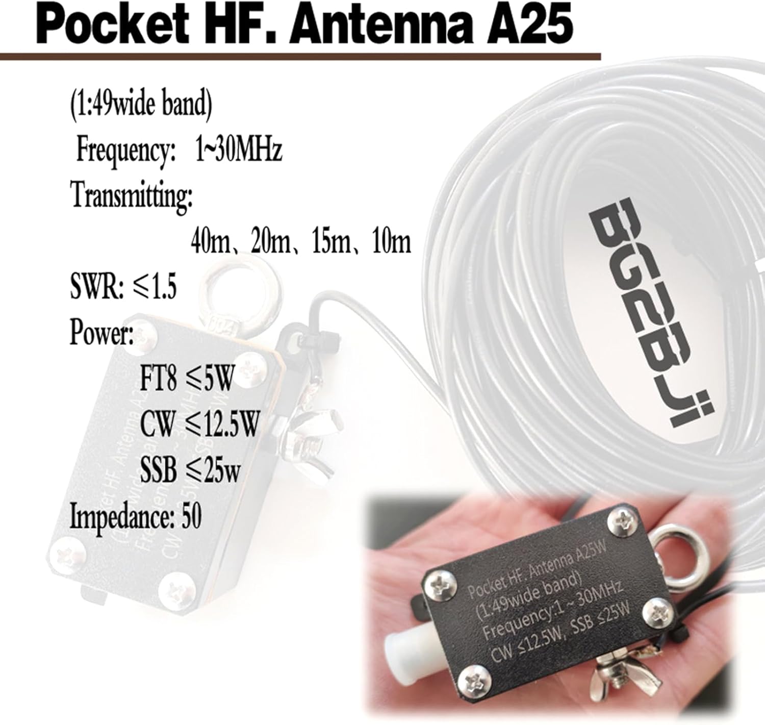 Pocket HF A25 Shortwave Radio Inverted V with Magnet Rings Radio 1-30Mhz Shortwave