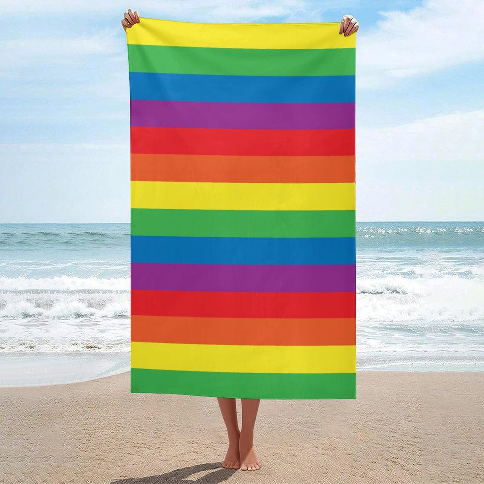 LEDFCVSU Beach Towel, Rainbow Peace Love Bath Towel, Absorbent Towel for Swimming, Sports, Travel
