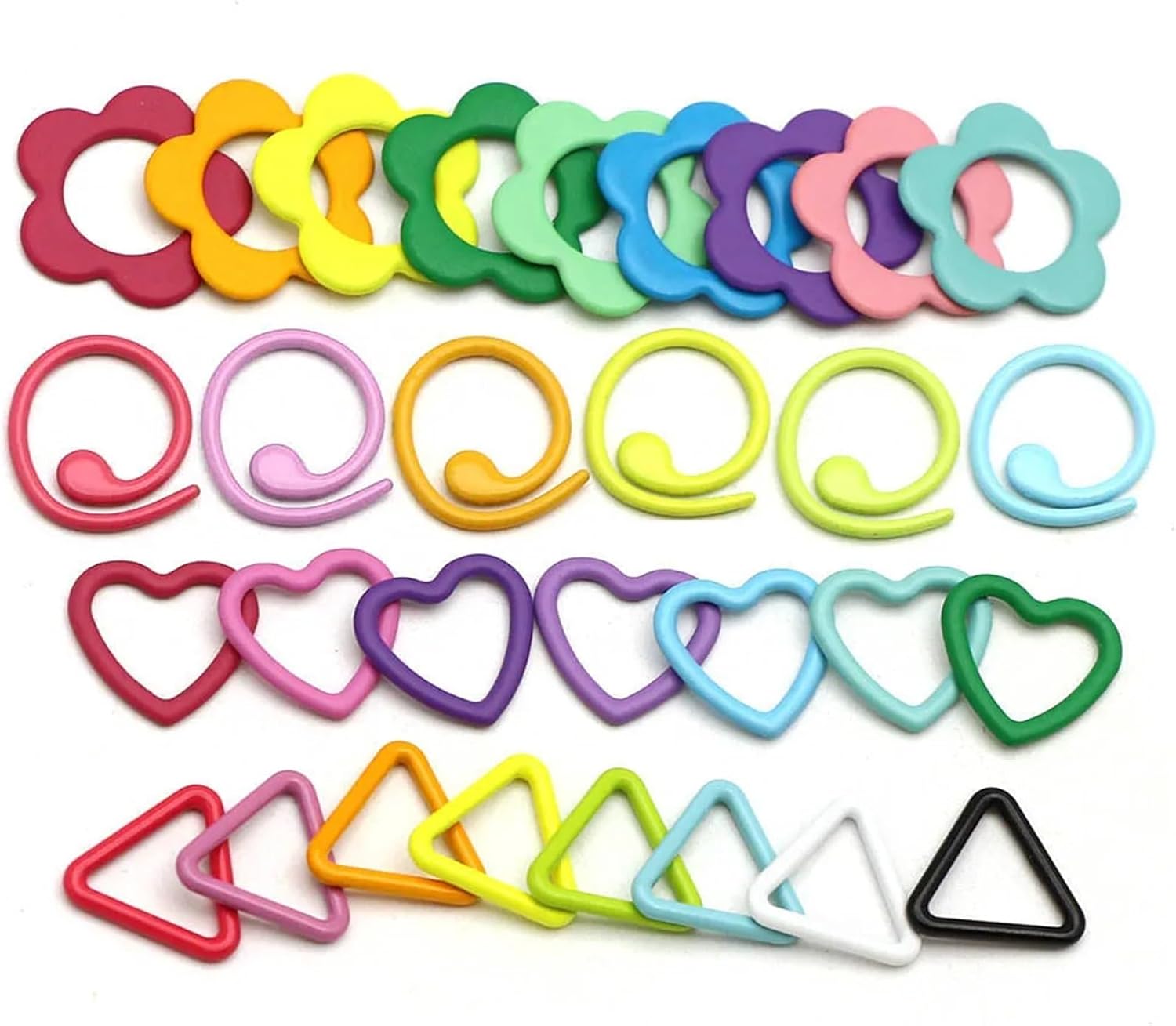 Stitch Markers 120Pcs Metal Spiral Heart Flower Stitch Marker Mix Colors Crochet Lock Sewing Tools and Accessories for Knitting Stitch Locking Clip Crochet Hooks(04)
