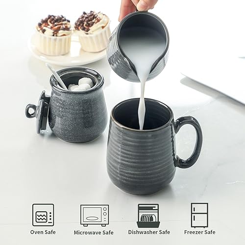 Miniatura 16 de Hasense Juego de azúcar y crema de porcelana, azucarero de 11 onzas con tapa y cuchara, jarra de crema de 10 onzas, juegos de café de granja
