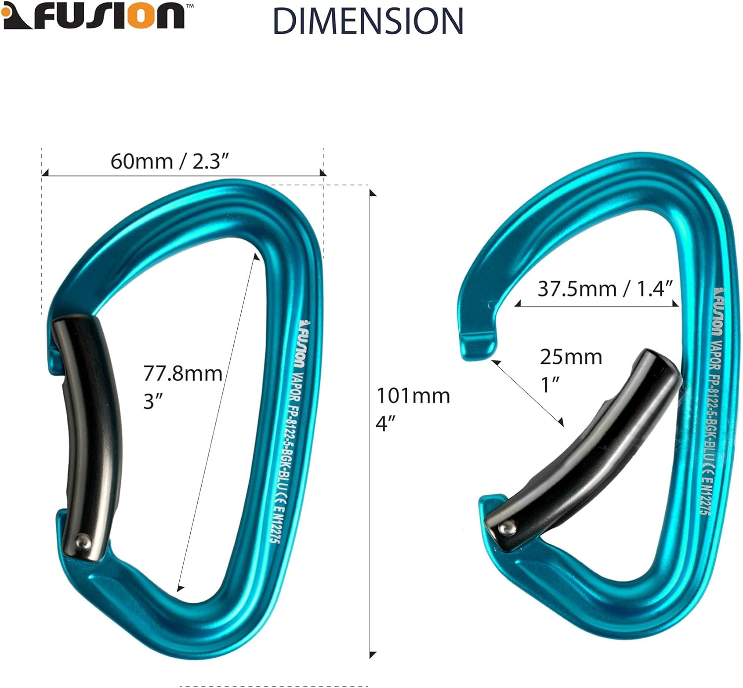 Fusion Climb Vapor 5 Quickdraw - 6 Pack of Durable Lightweight Quickdraws for Sport, Trad, and Aid Climbing(QDS-8122-3-ST-ORG+8122-3-BG-BLU-11-6)
