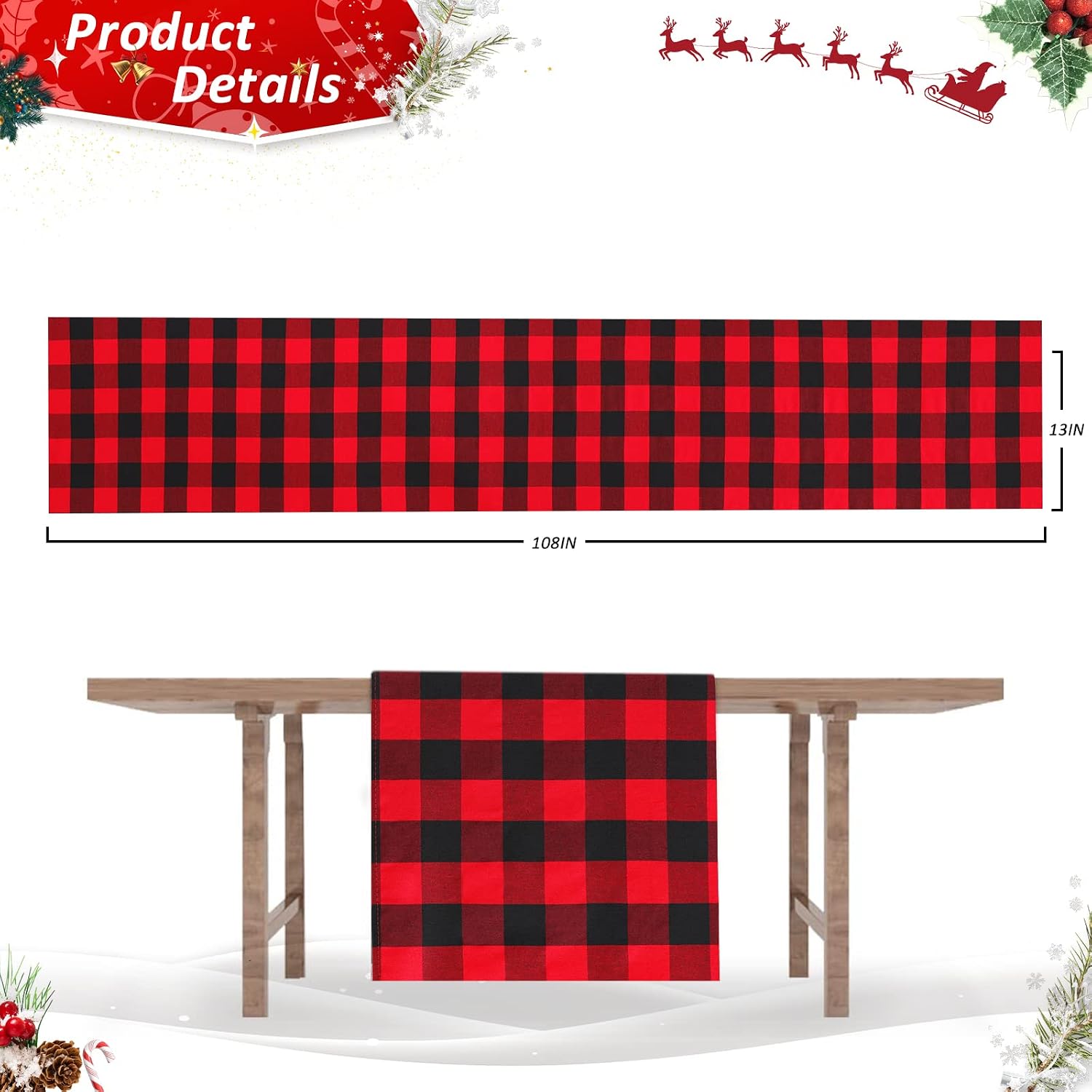 SoarDream Buffalo Plaid Table Runner 2 Packs 13x108 Inch Red and Black Checkered Table Runner for Christmas Gatherings Indoor Party Decorations