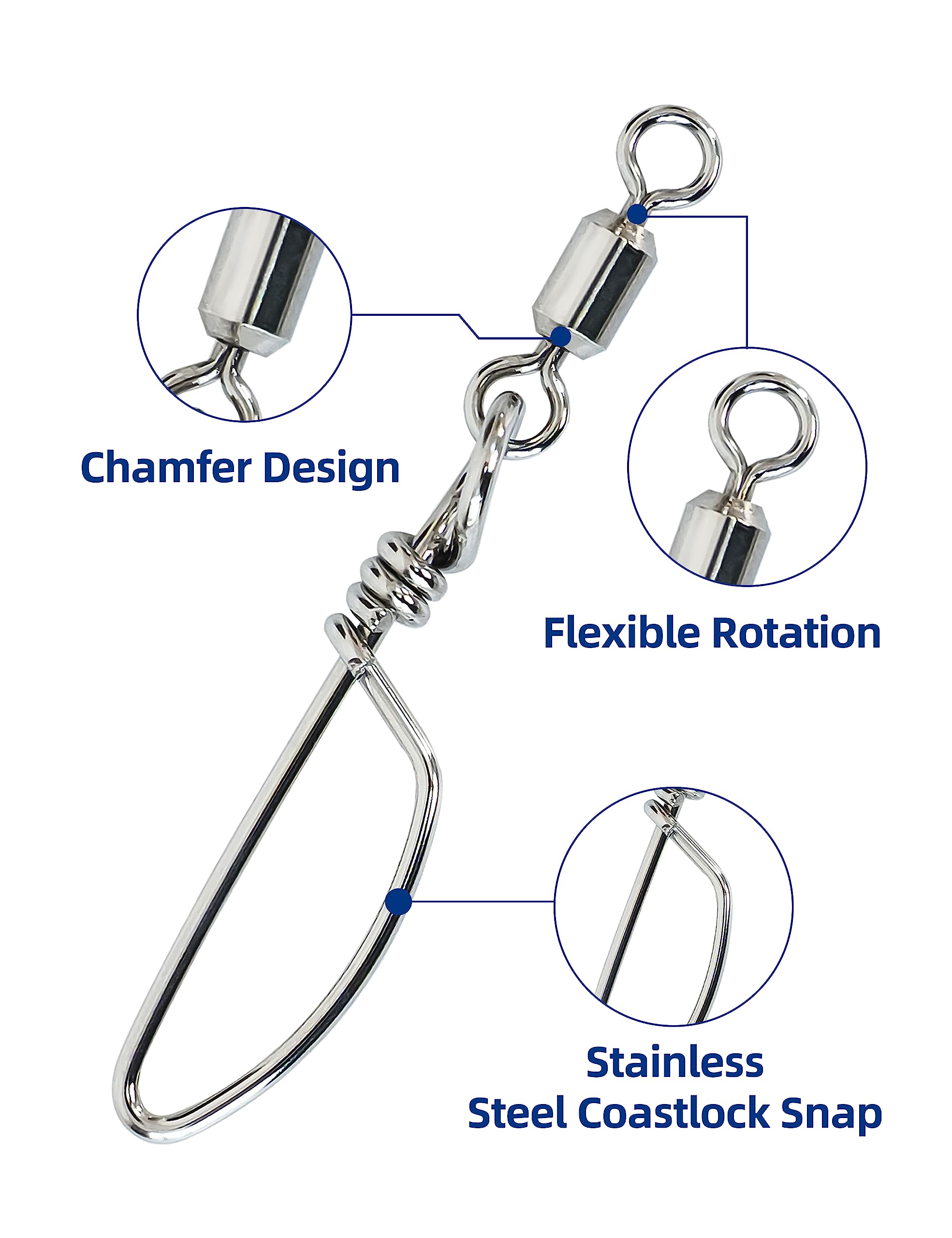 BLUEWING Fishing Snap Swivels 330LB Stainless Steel Saltwater Corrosion Resistance High Strength Coastlock Fish Tackle, 5pcs