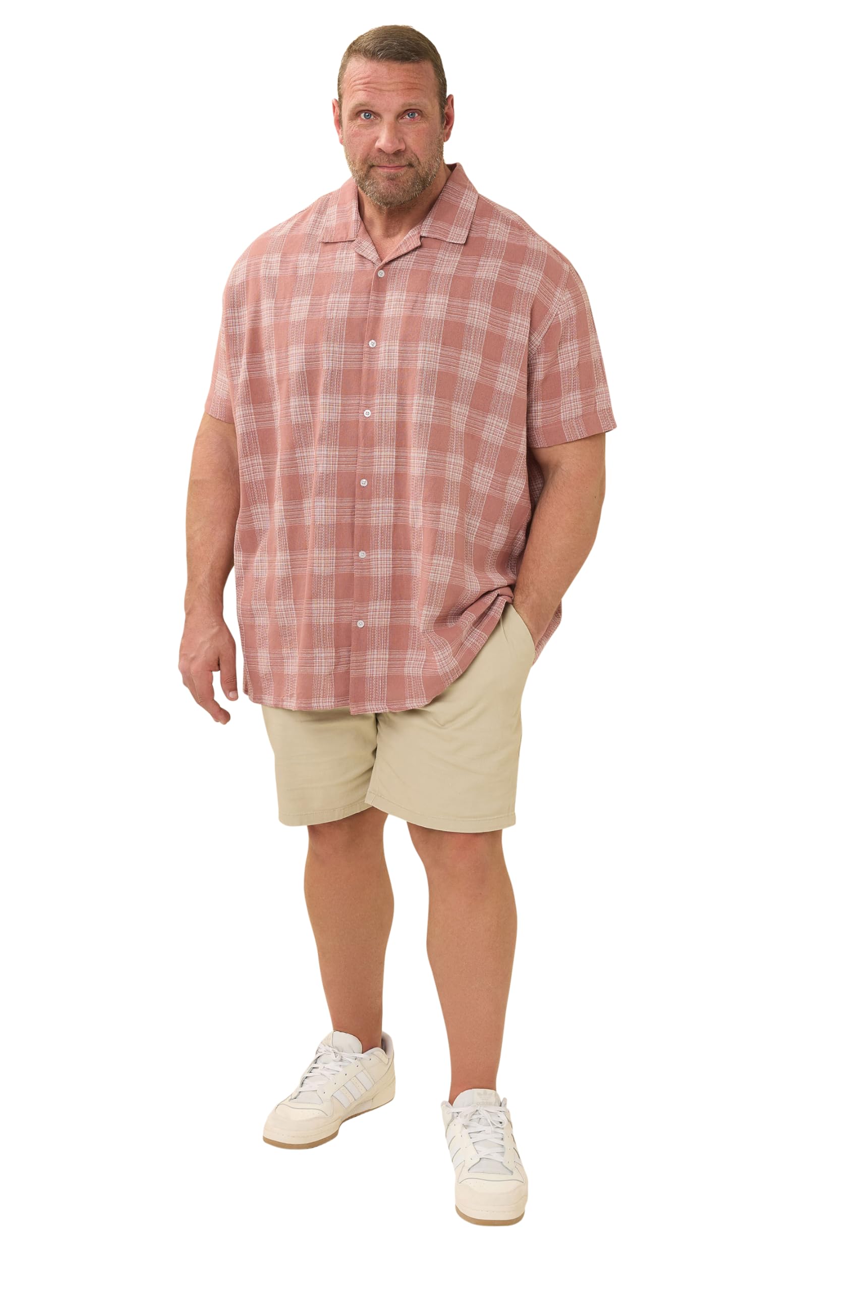 Badrhino Men's Pink Big & Tall Textured Check Print Shirt - Plus Size Curve