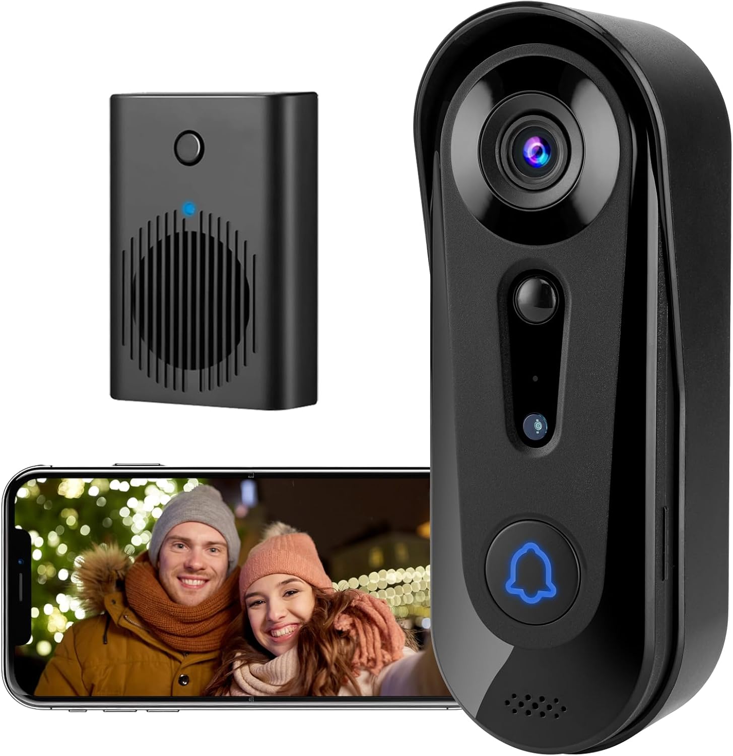 Video Doorbell Camera Wireless & AI Detection – Night Vision, PIR Motion Alerts, Built-in Chime, IP65 Weatherproof, Cloud Storage (J3)